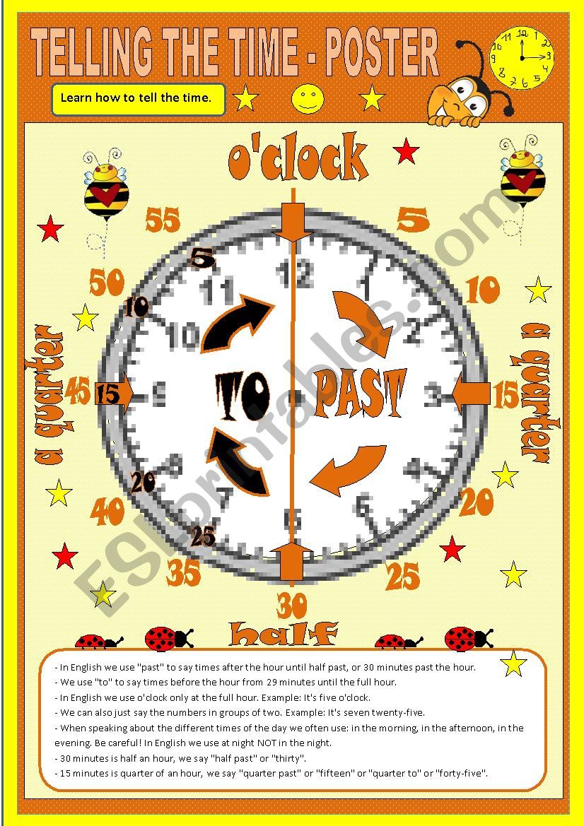 Telling the time - Poster worksheet