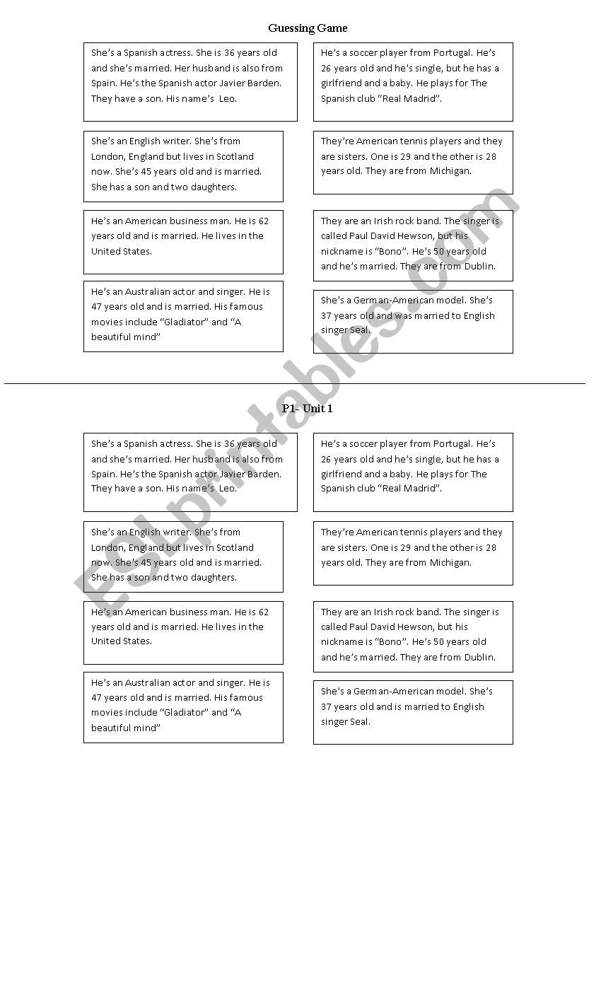 Guessing Game worksheet