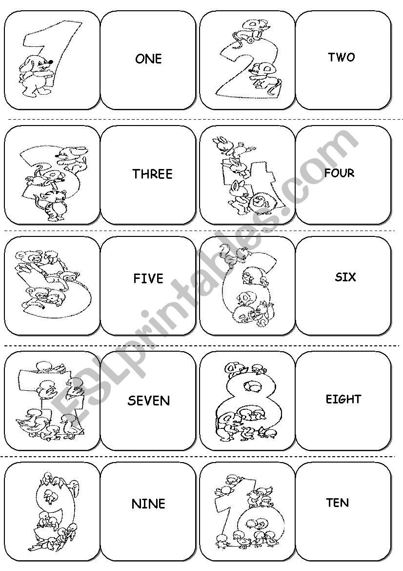 NUMBERS DOMINOES (1-10) worksheet