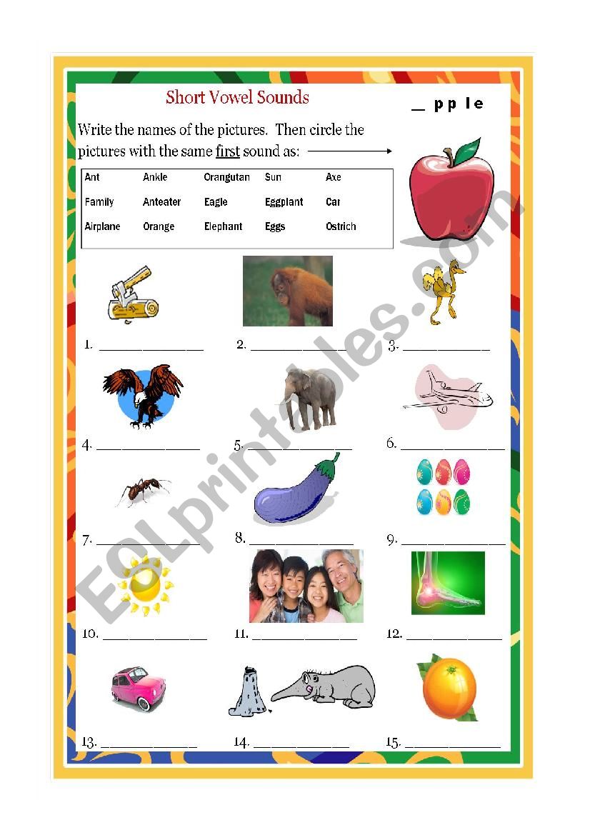 Short vowel sounds A worksheet