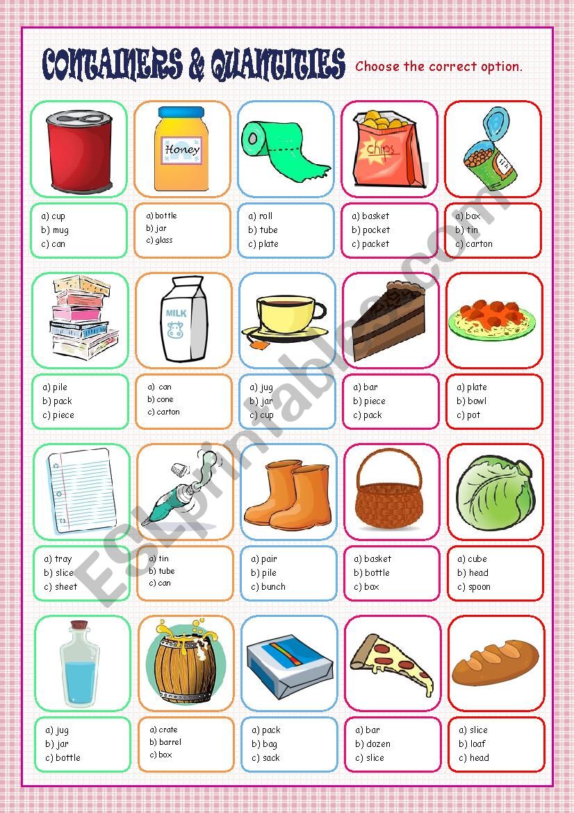 Containers and Quantities Multiple Choice