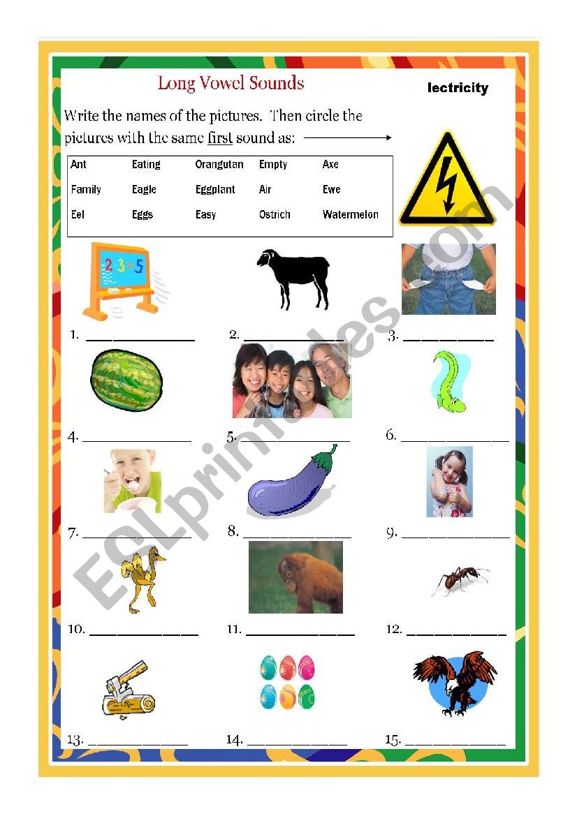 Long Vowel Sounds E worksheet