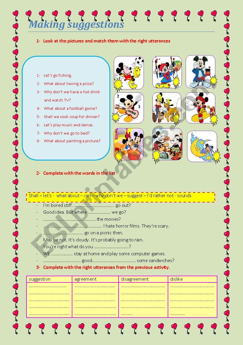 Making suggestion worksheet