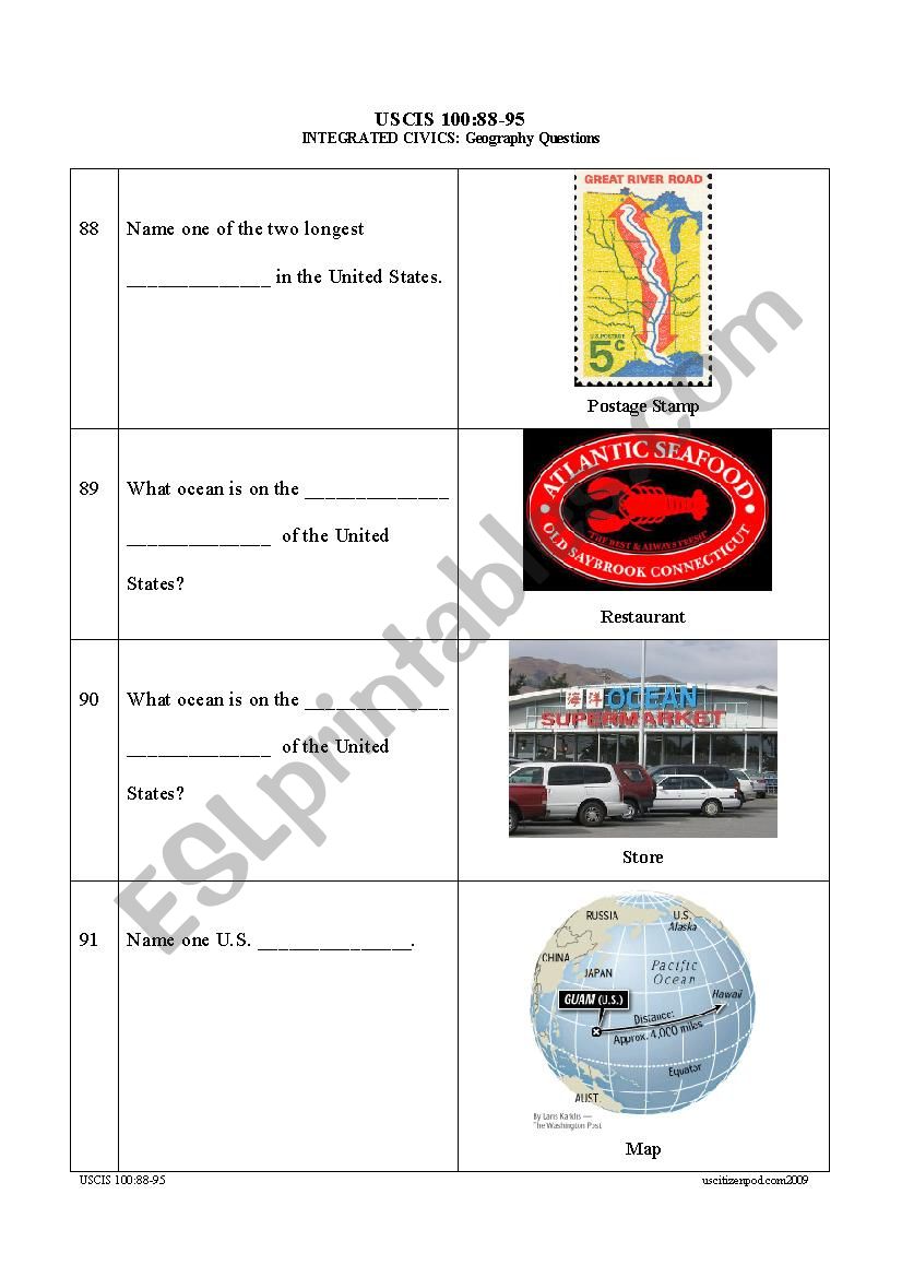 US Citizenship Geoography Quiz