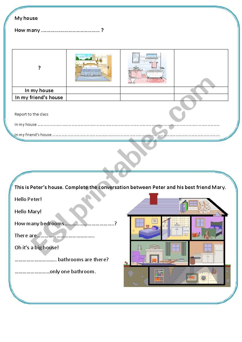 My house and my best friend´s house - ESL worksheet by flo england