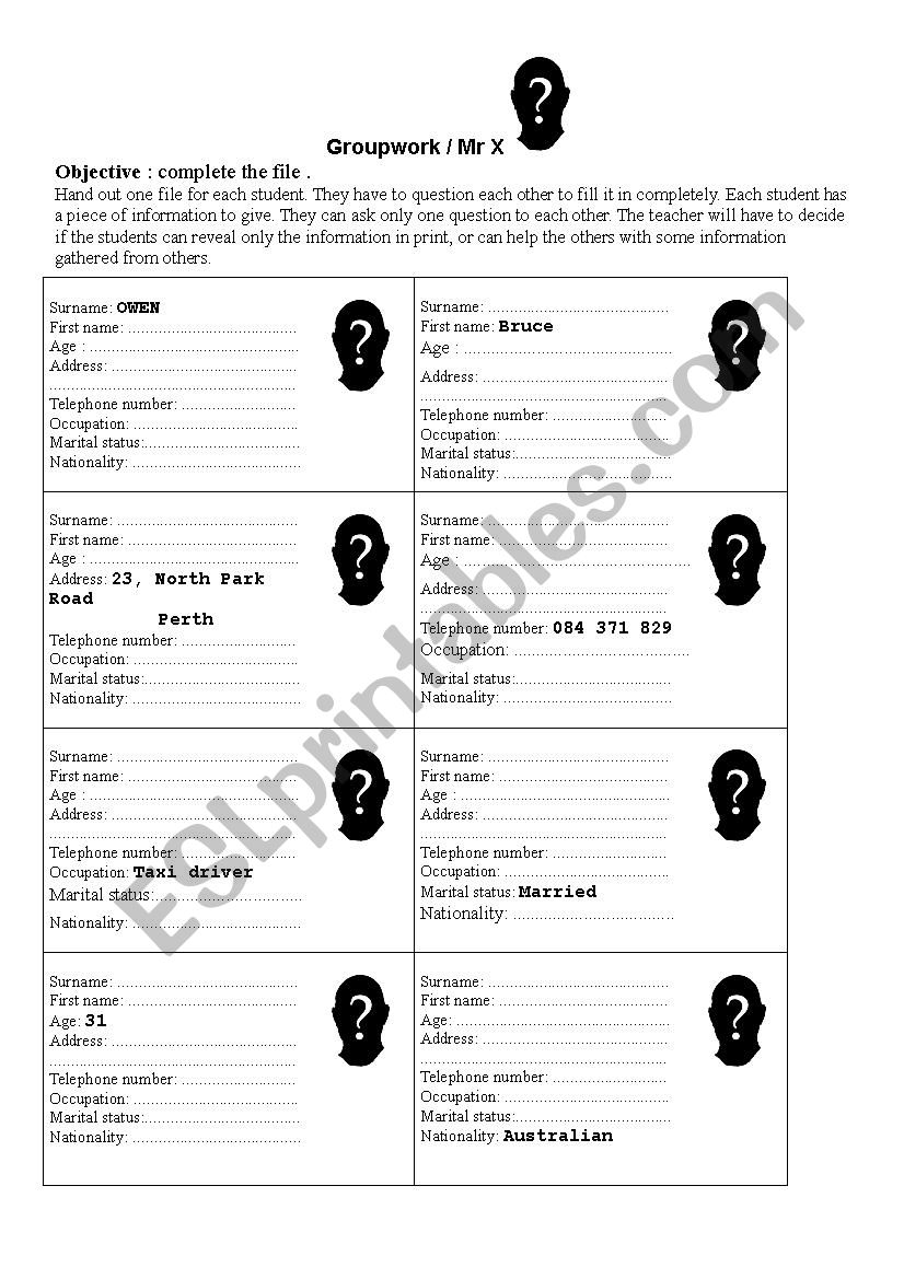 Mr X worksheet