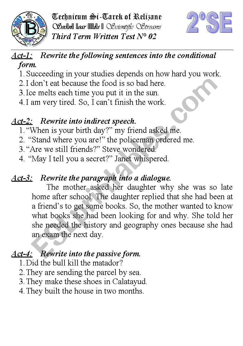 Third Term Written Test N 02 (Author-Bouabdellah)