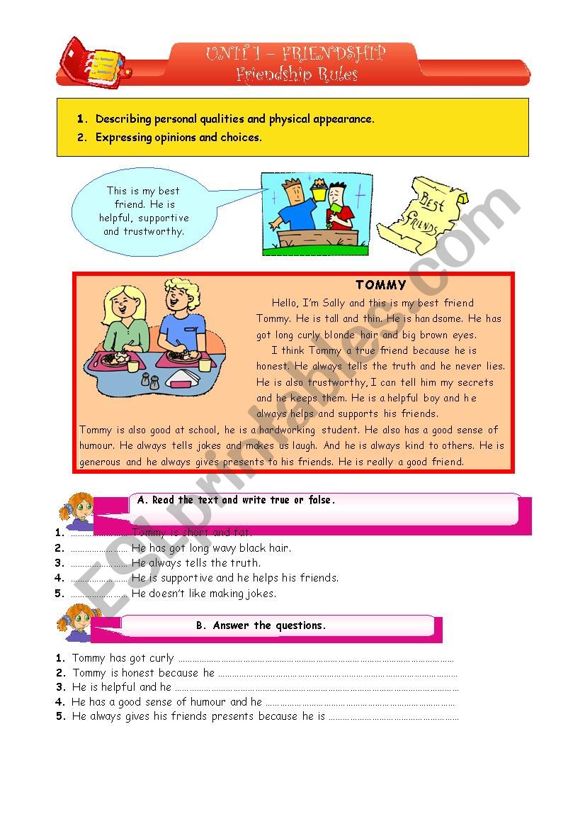 Friendship Rules worksheet