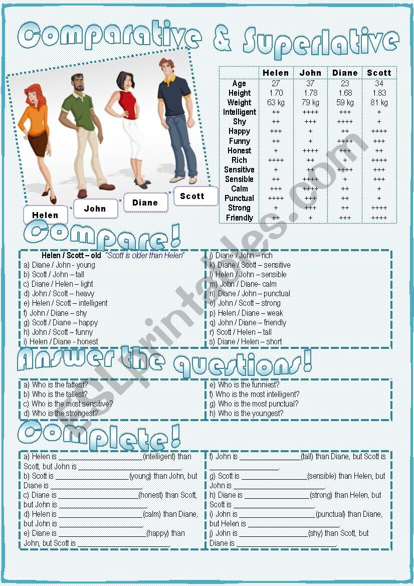 Comparatives and Superlatives worksheet