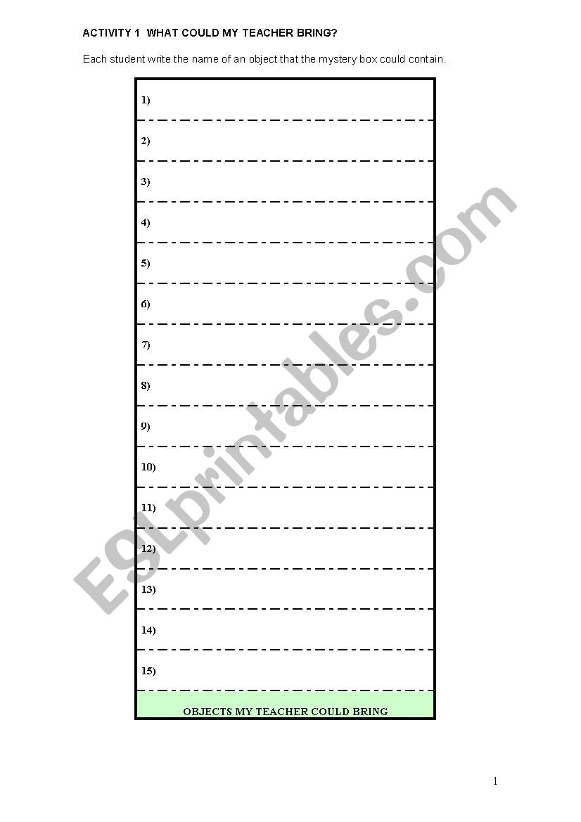 MYSTERY BOX GAME worksheet