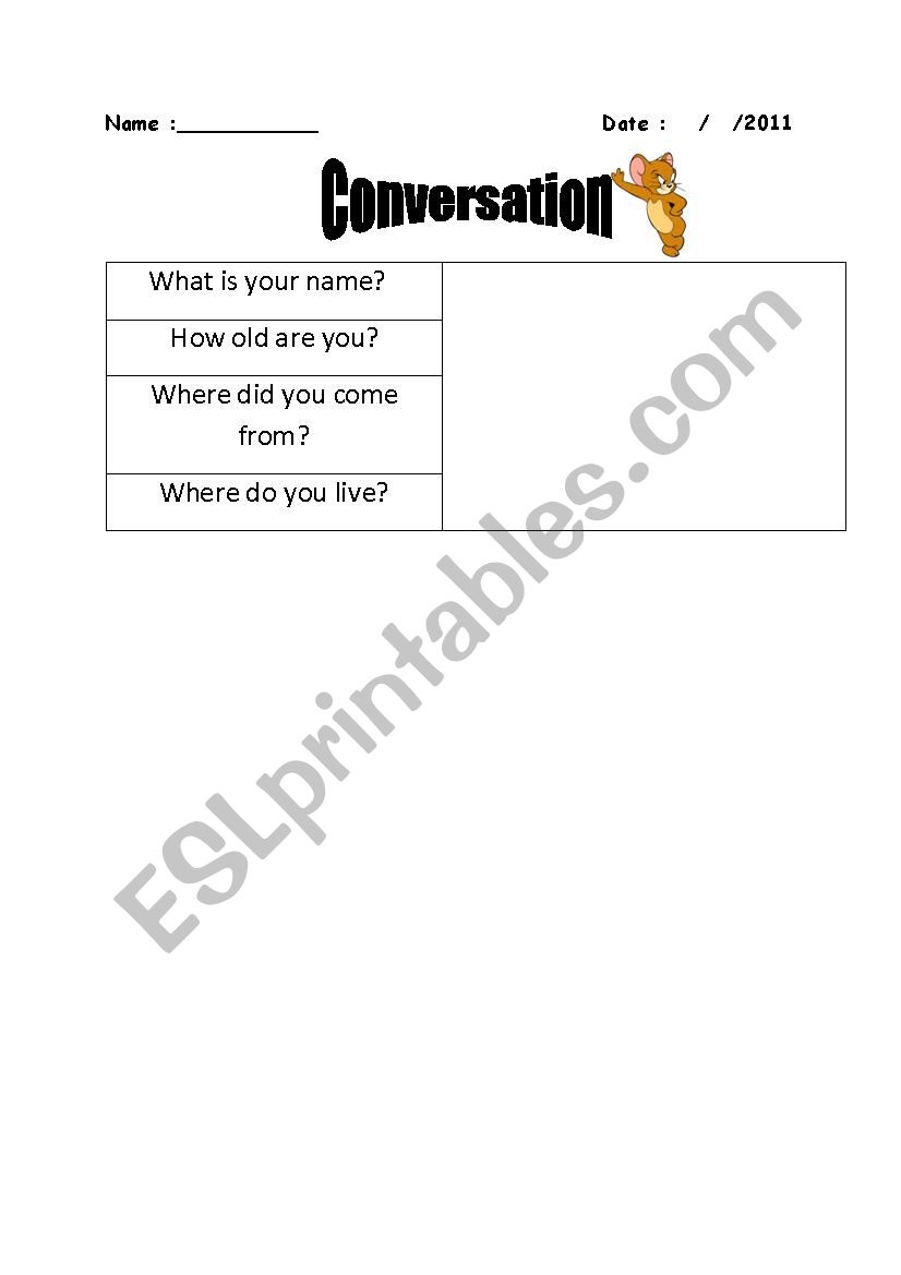 Conversation worksheet