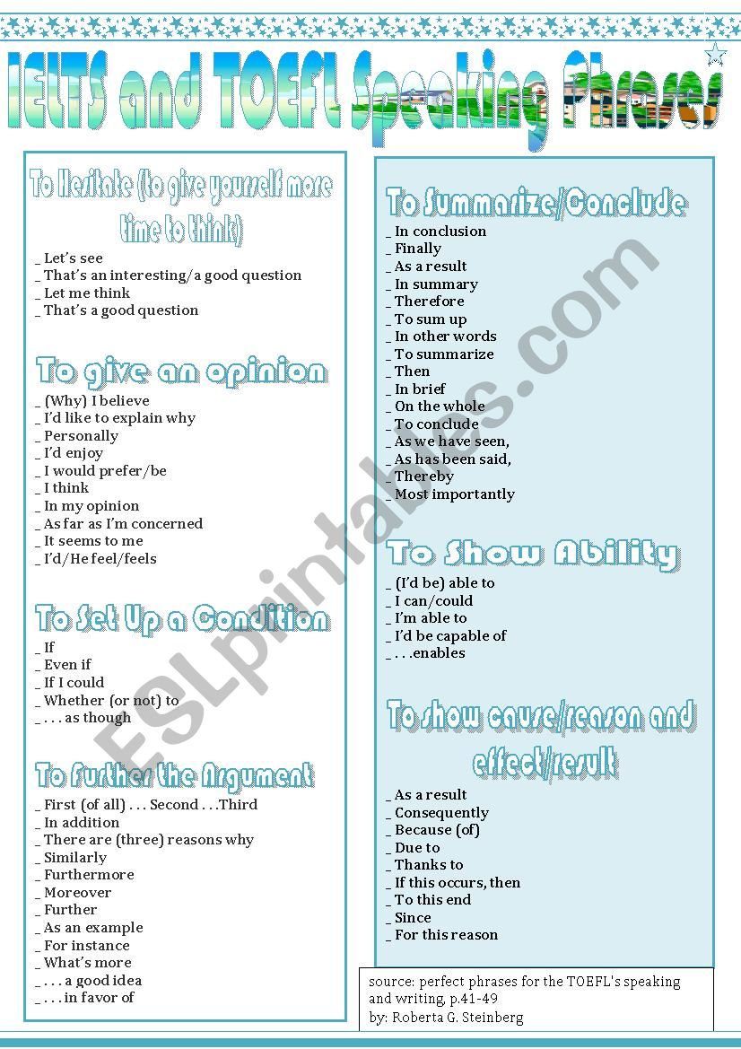 TOEFL & IELTS speaking and writing phrases and expression