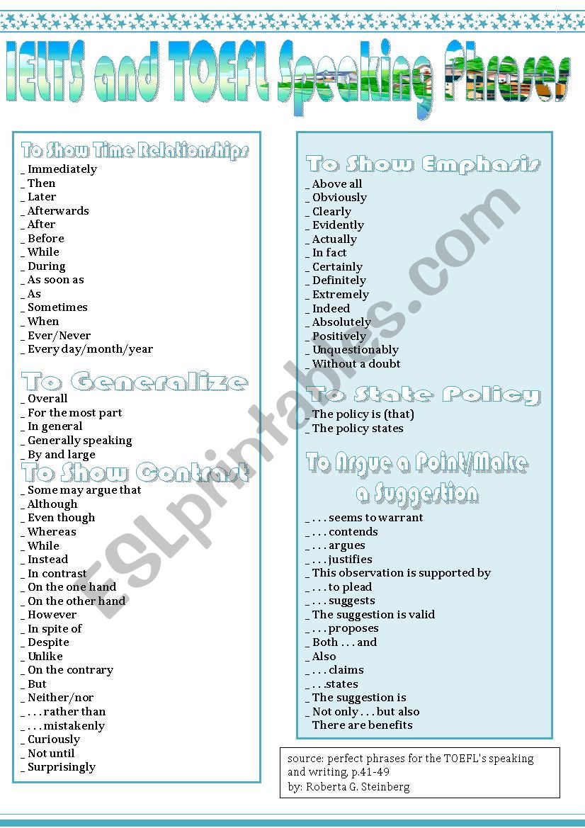 IELTS & TOEFL speaking and writing phrases 2