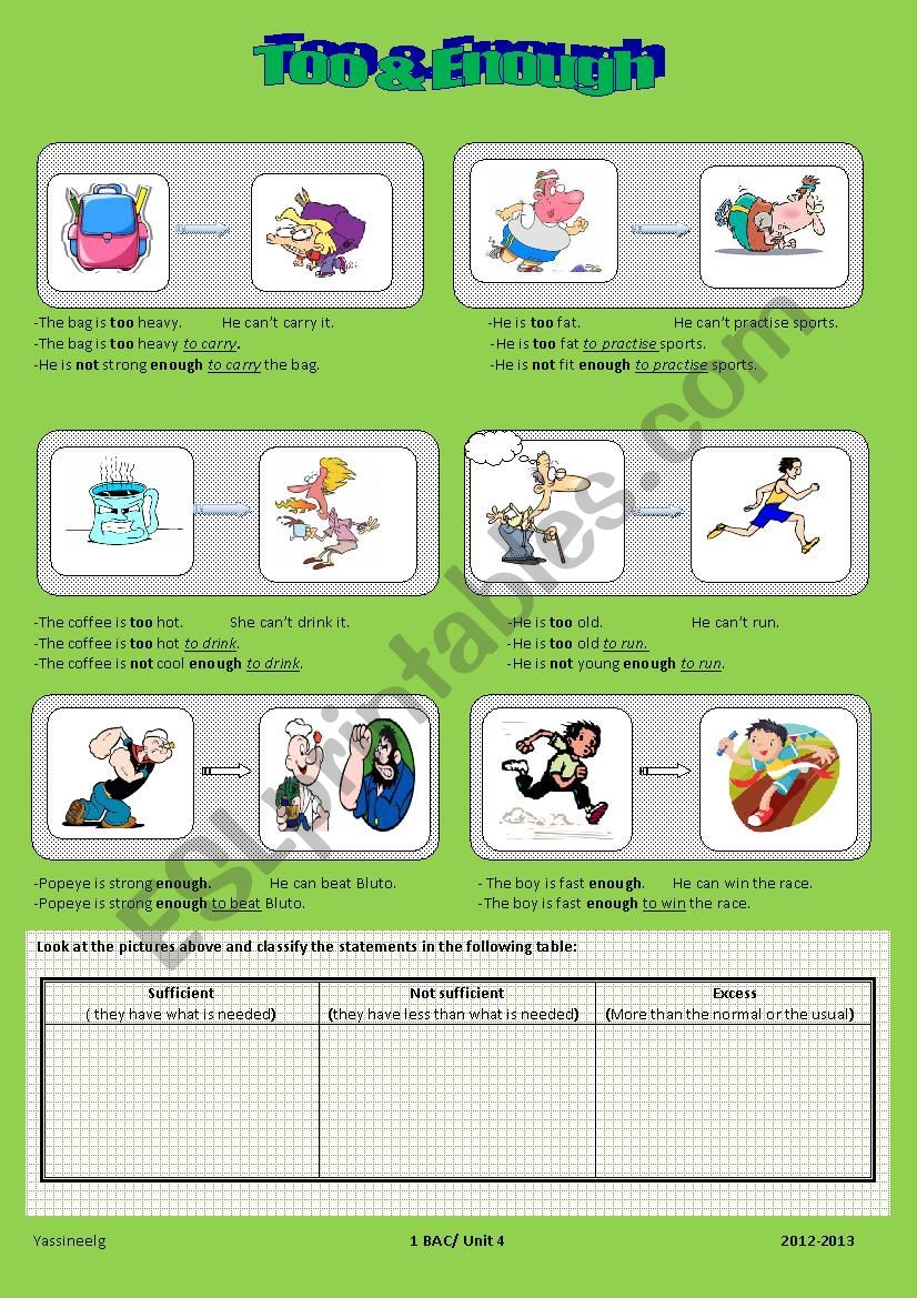 Quantifiers: Too & Enough worksheet