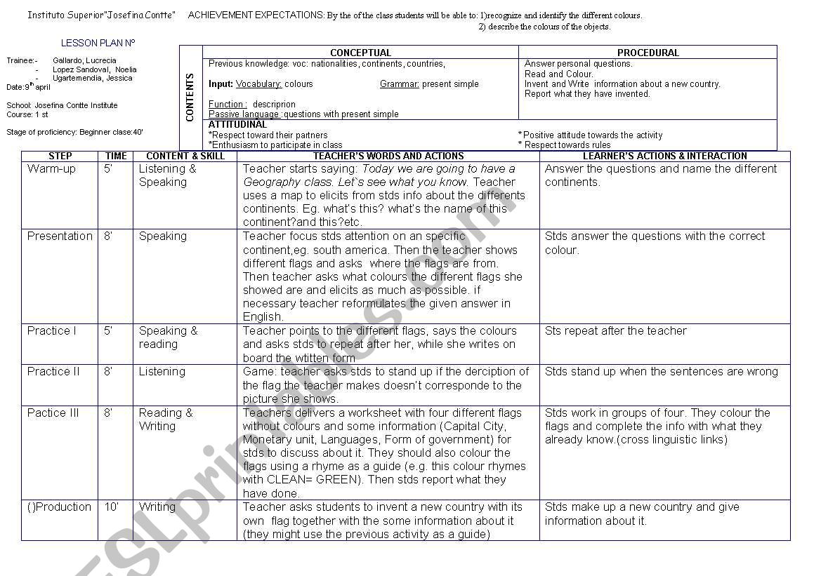 lesson plan colours and present simple