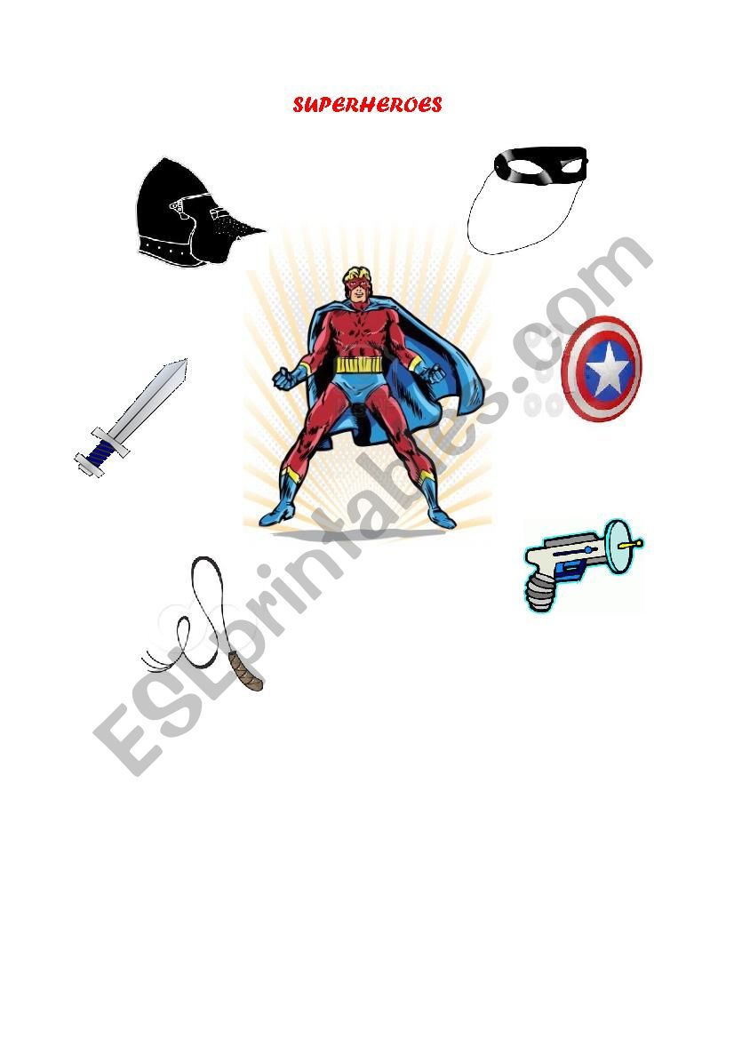 Superheroes accessories worksheet