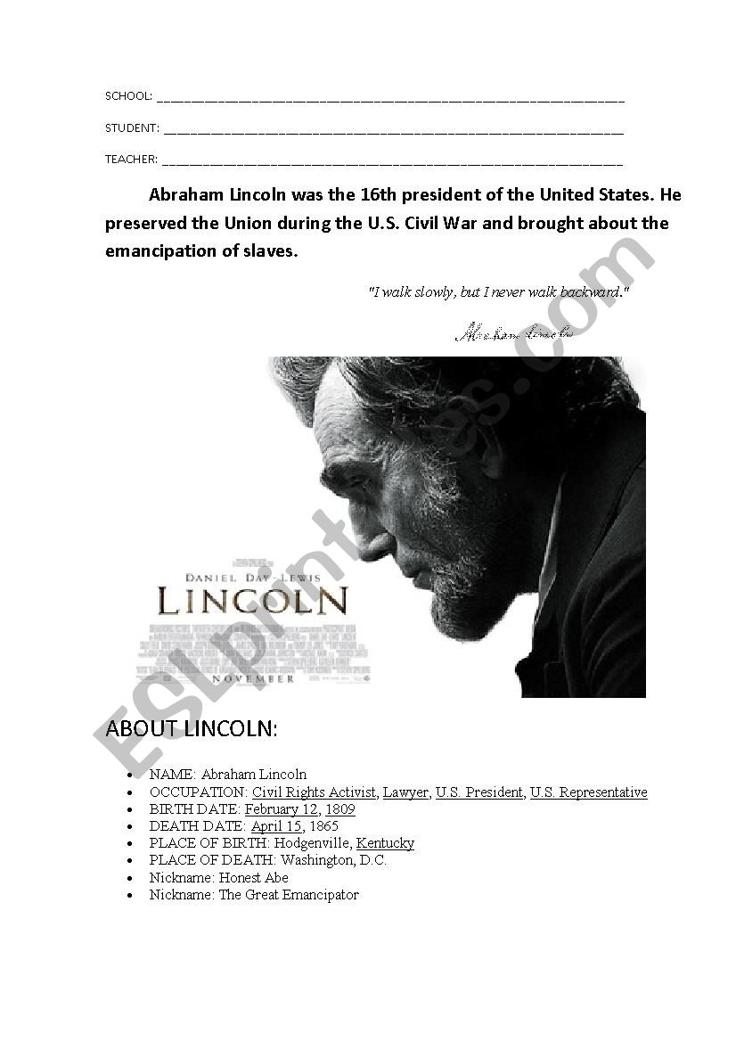 LINCOLN worksheet