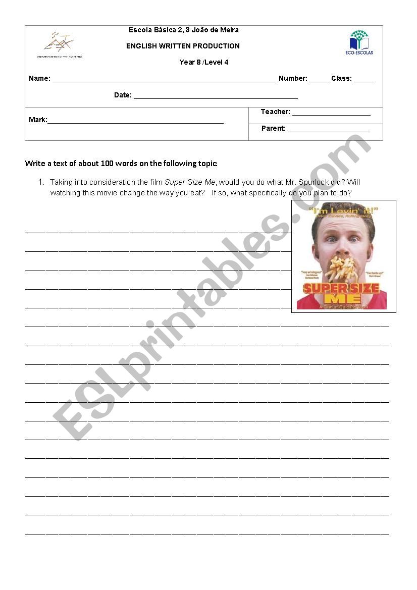 Written activity worksheet