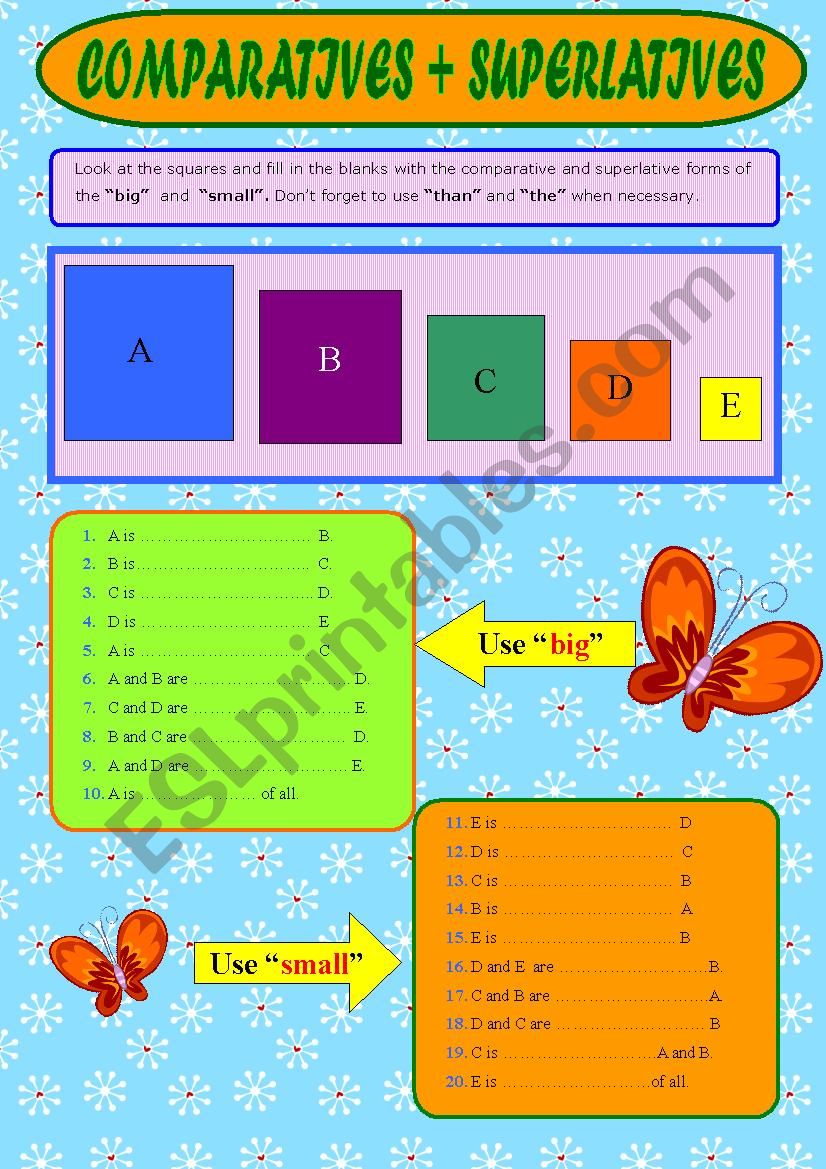 COMPARATIVES & SUPERLATIVES (20 SENTENCES with a BASIC ILLUSTRATION)