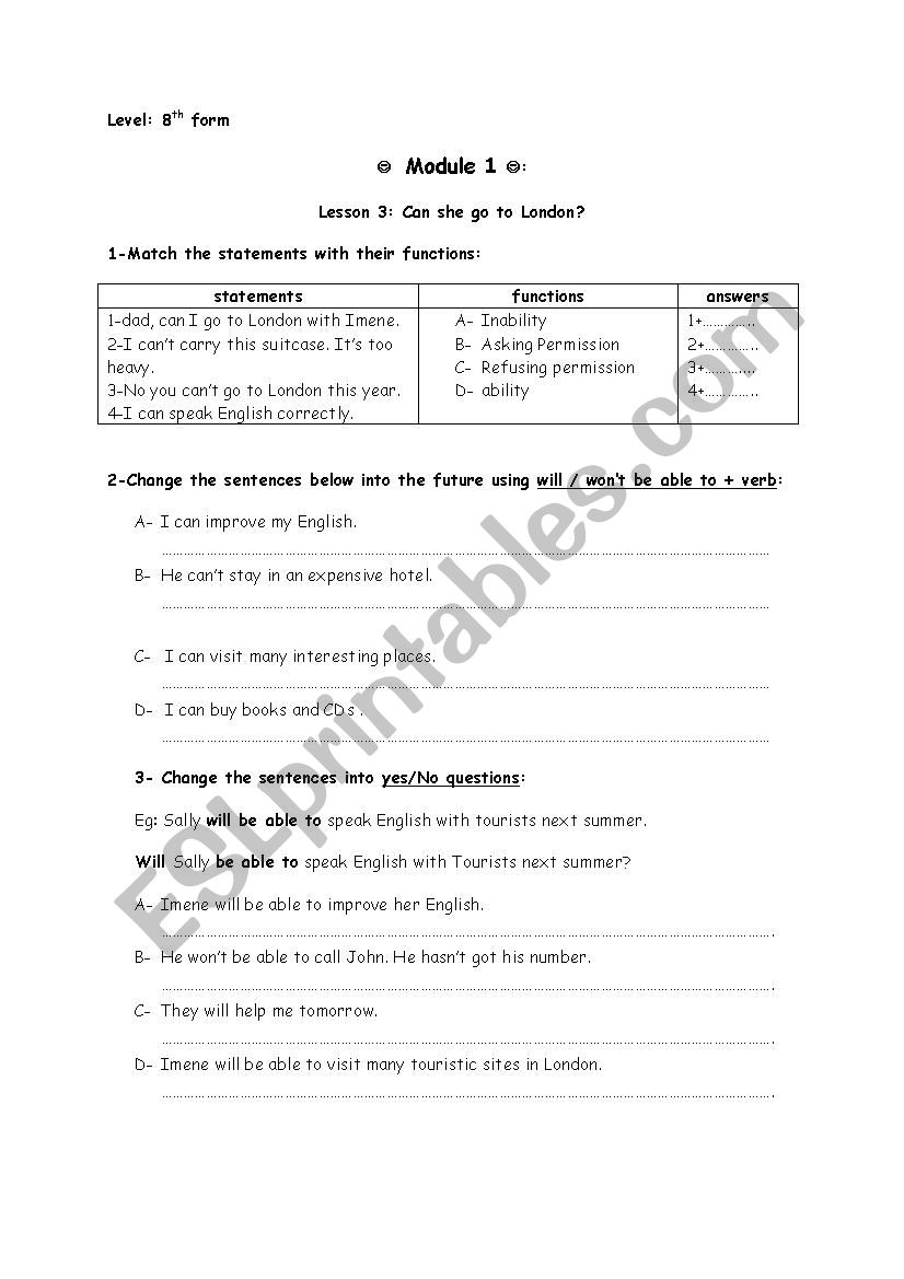 Can she go to London? worksheet