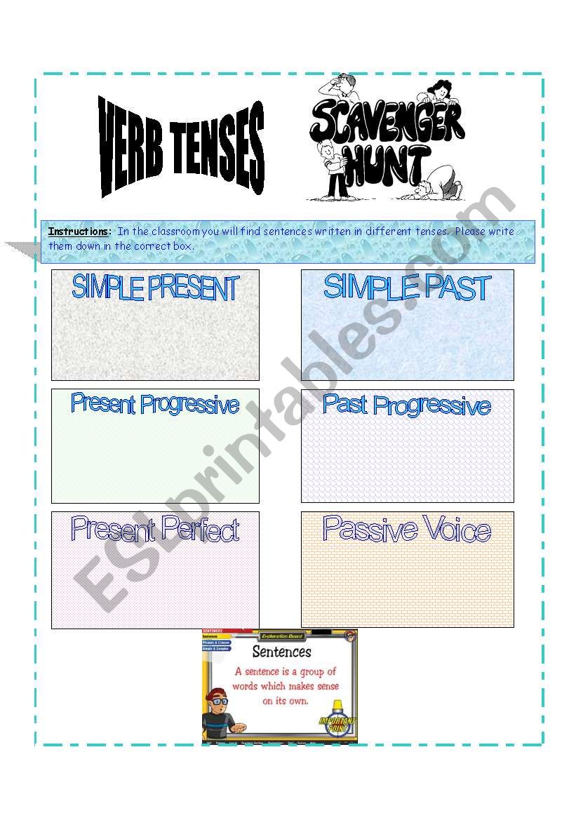 Verb Tense Scavenger Hunt worksheet