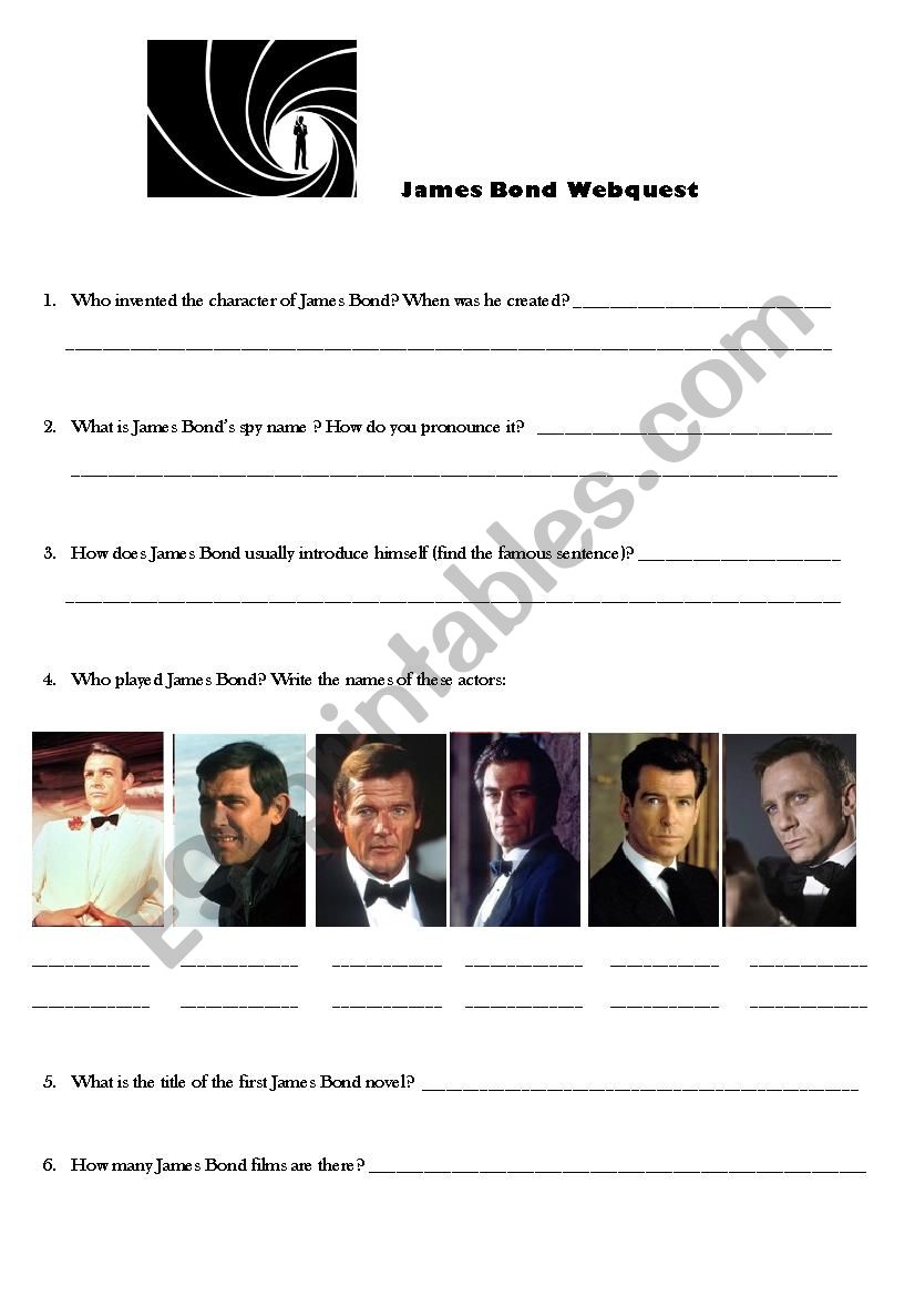 James Bond webquest worksheet