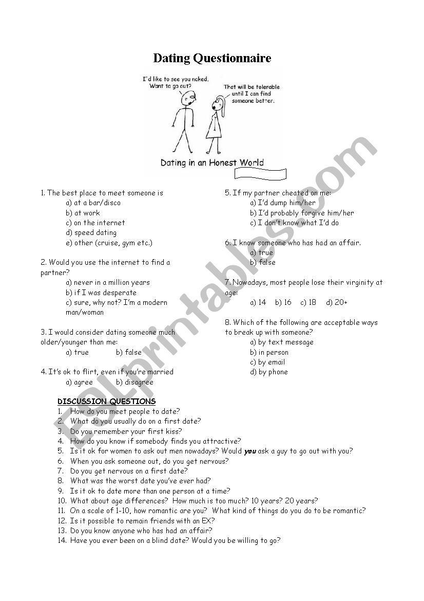 Dating Questionnaire worksheet