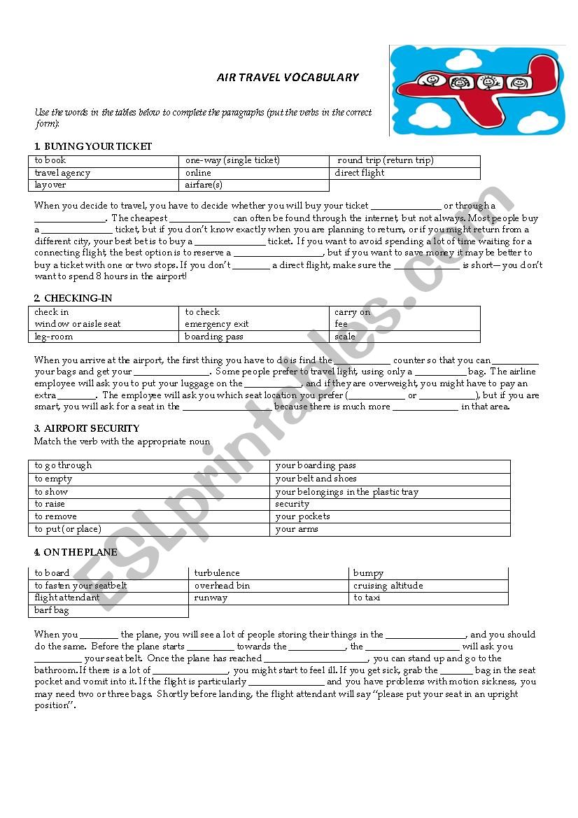 Air Travel Vocabulary worksheet