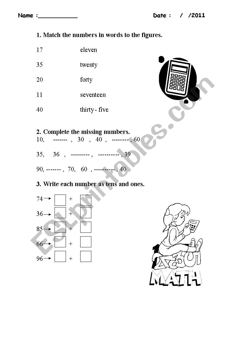 numbers  worksheet