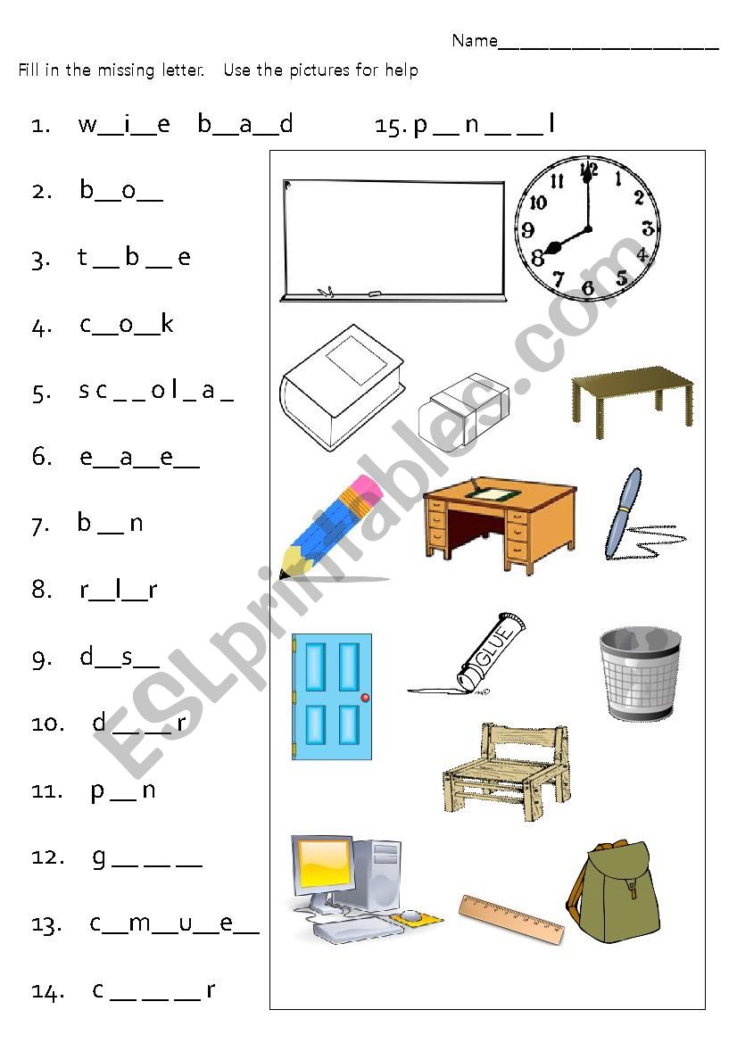 missing letters worksheet