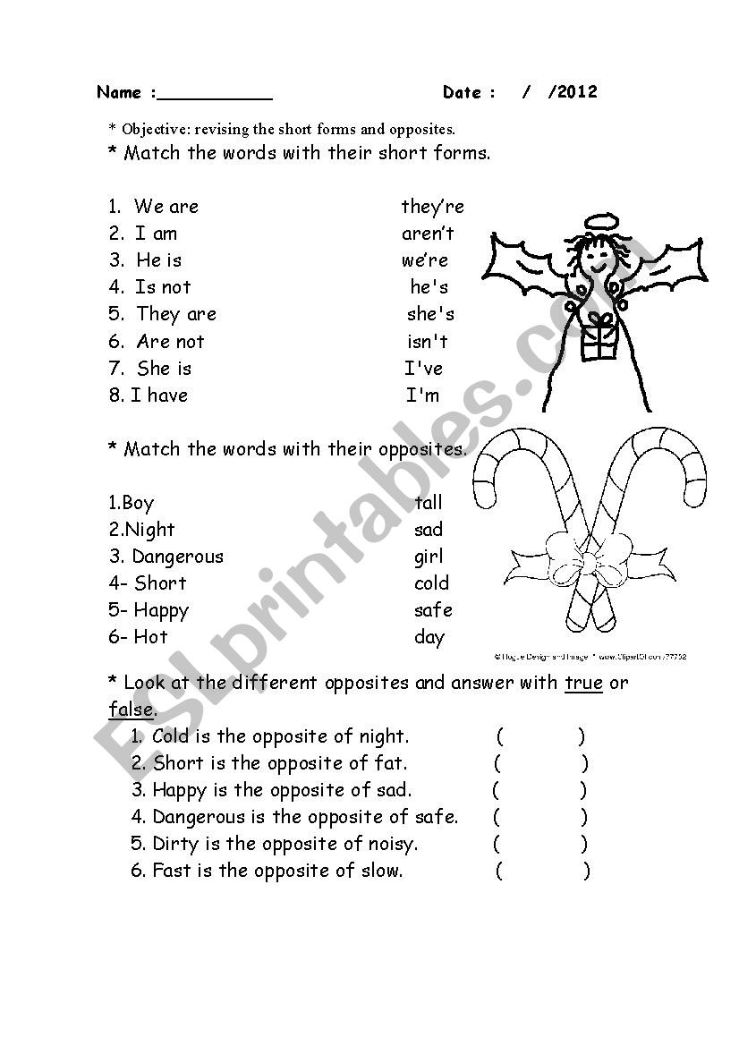 opposites  worksheet