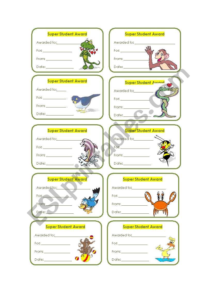 Super student awards worksheet