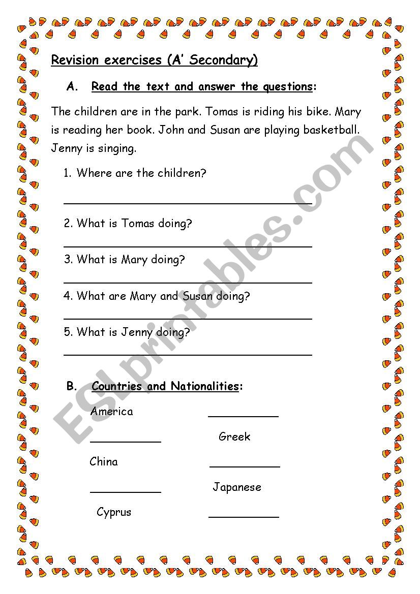 revision exercises worksheet