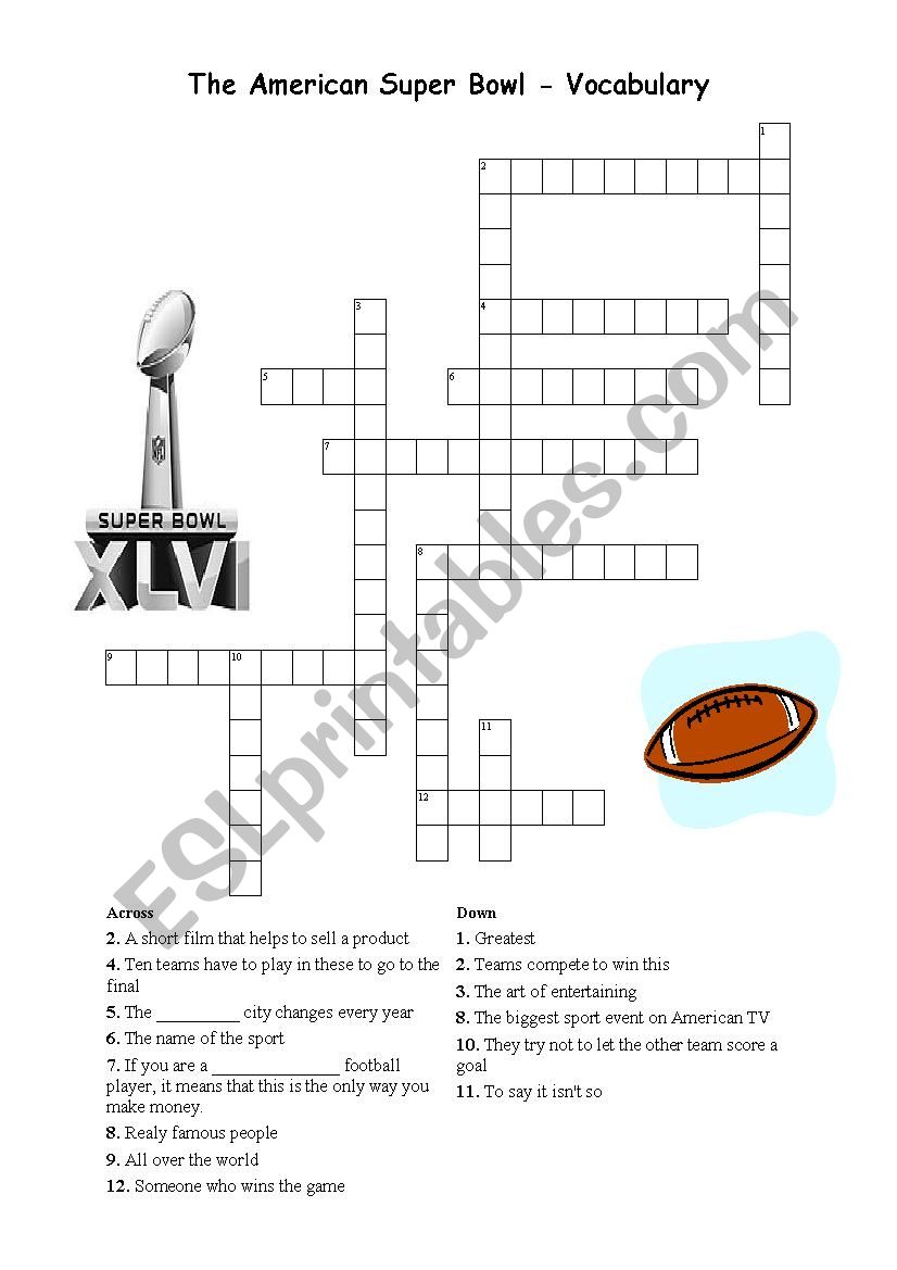 Super Bowl  worksheet