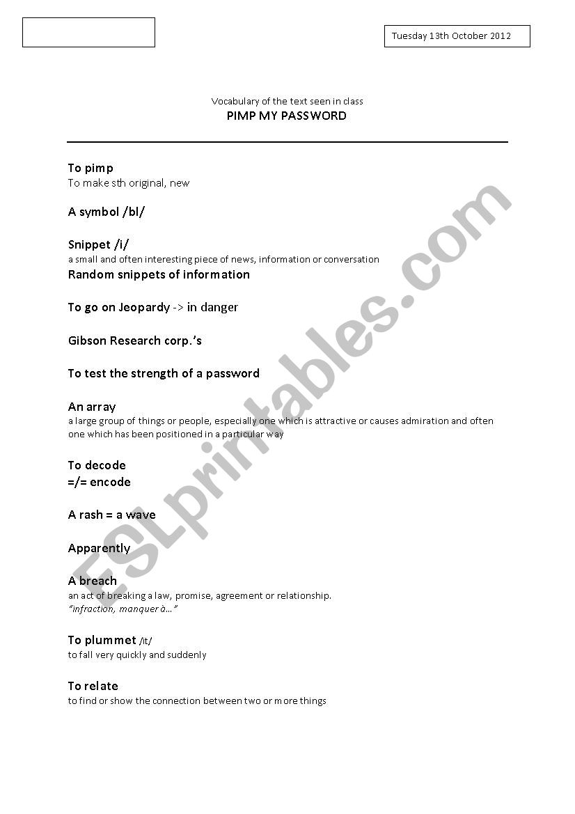 Vocabulary text 