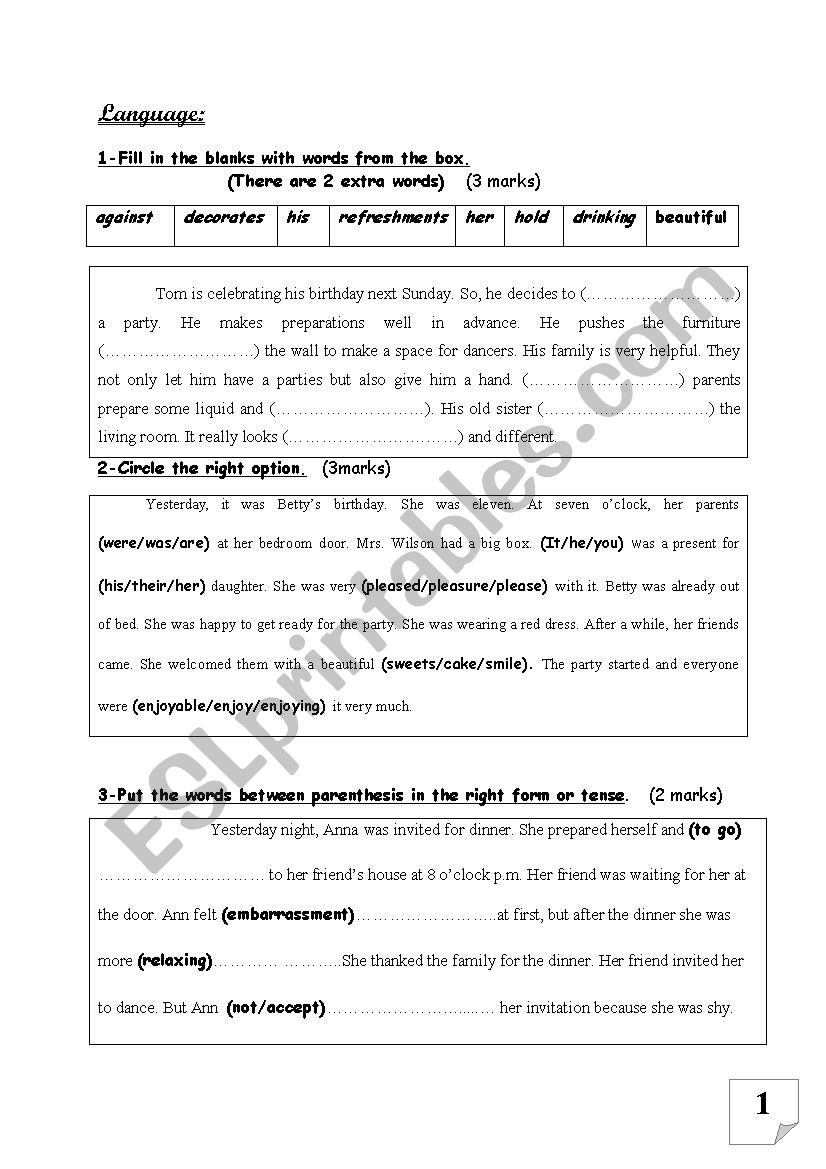 Language 8th form Mid test N2