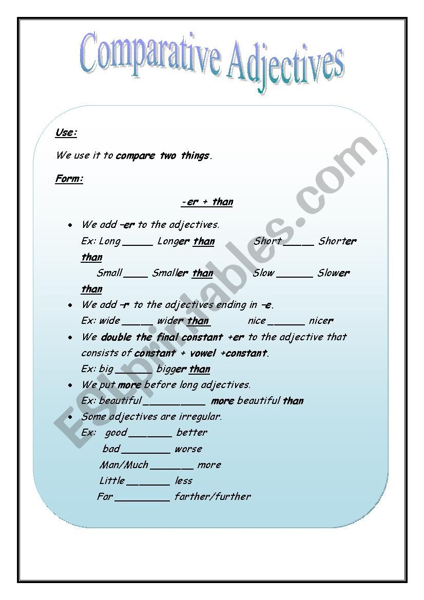 Comparative Adjectives worksheet