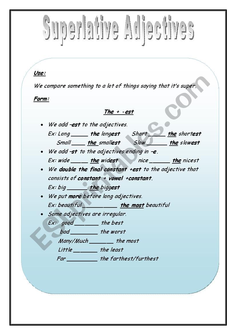 Superlative adjectives worksheet