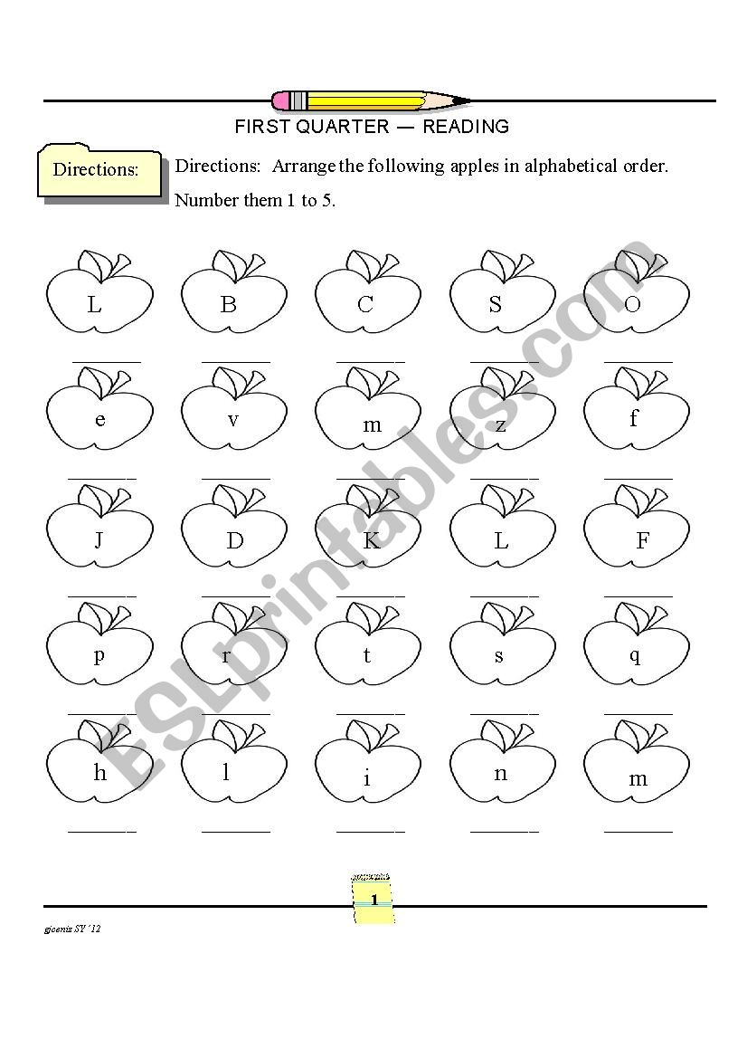 Alpabetizing worksheet