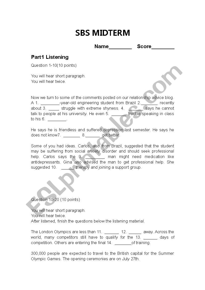 SBS III worksheet