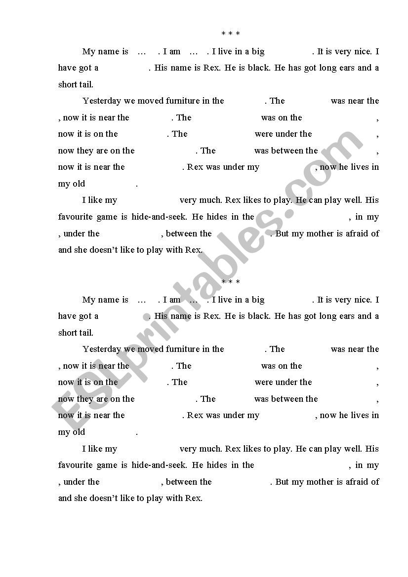 Furniture (prepositions) worksheet