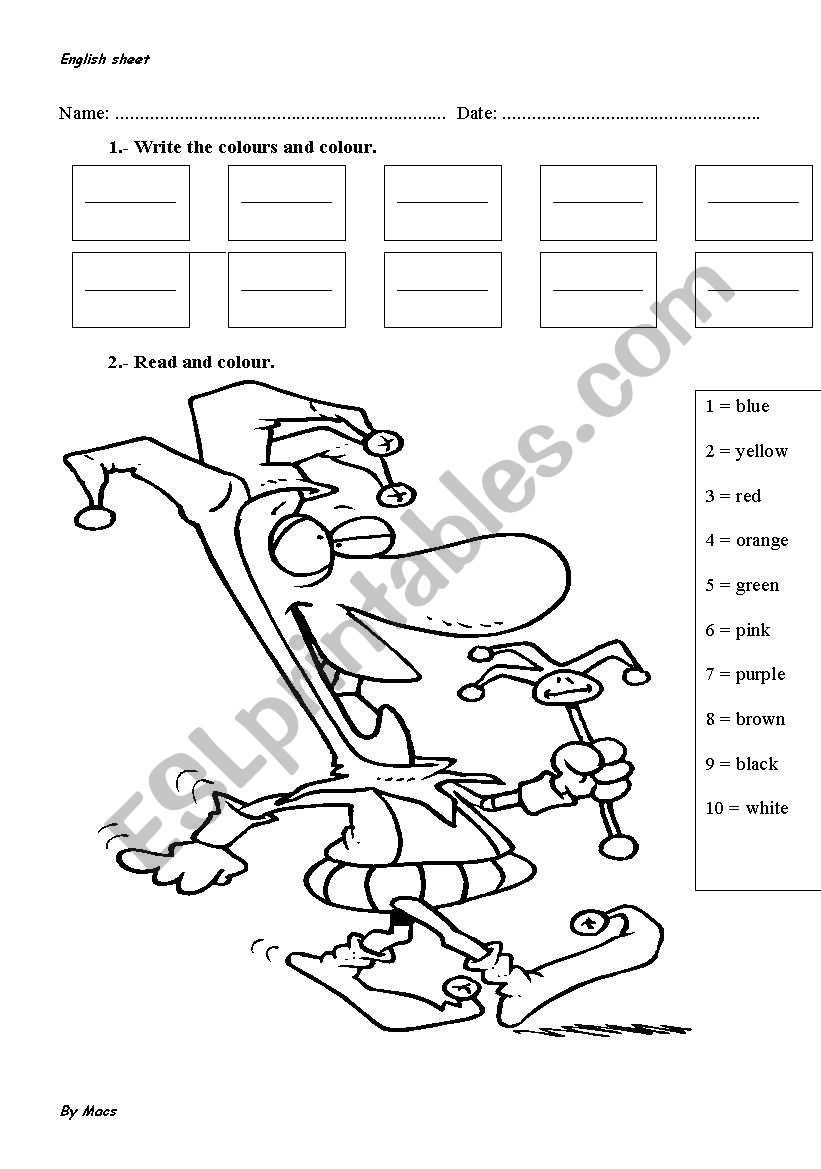 COLOURS worksheet