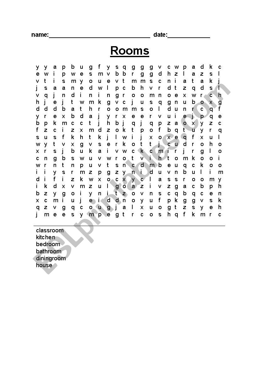 Rooms Wordsearch  worksheet