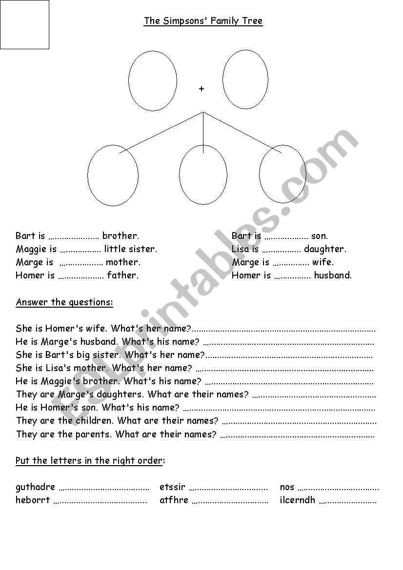 Simpson family tree worksheet