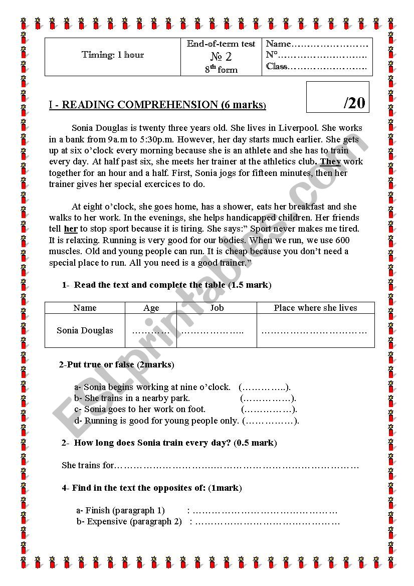 END OF TERM TEST 8TH FORM worksheet