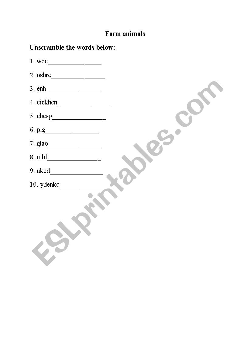 Farm animals worksheet