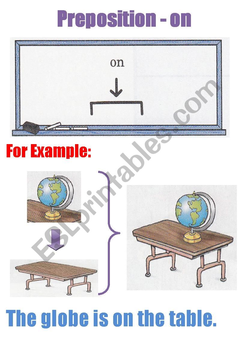 Preposition - On worksheet