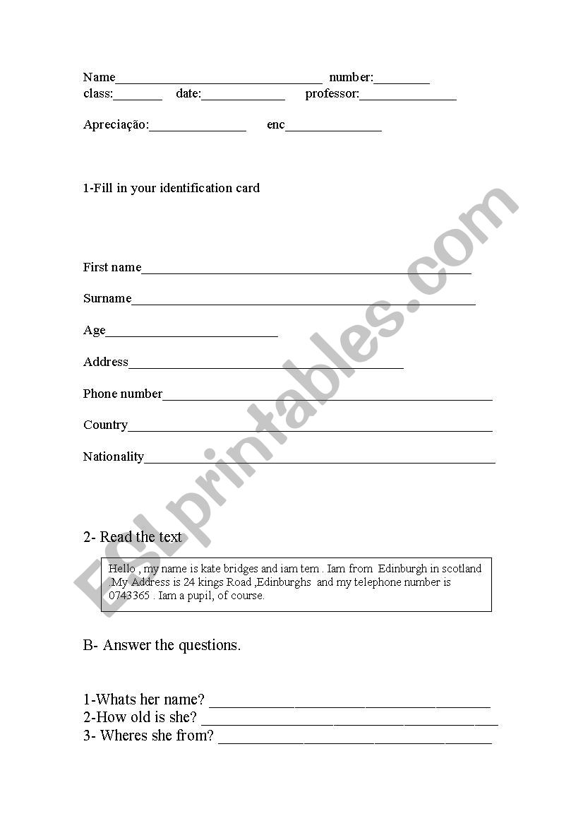 English Worksheet worksheet