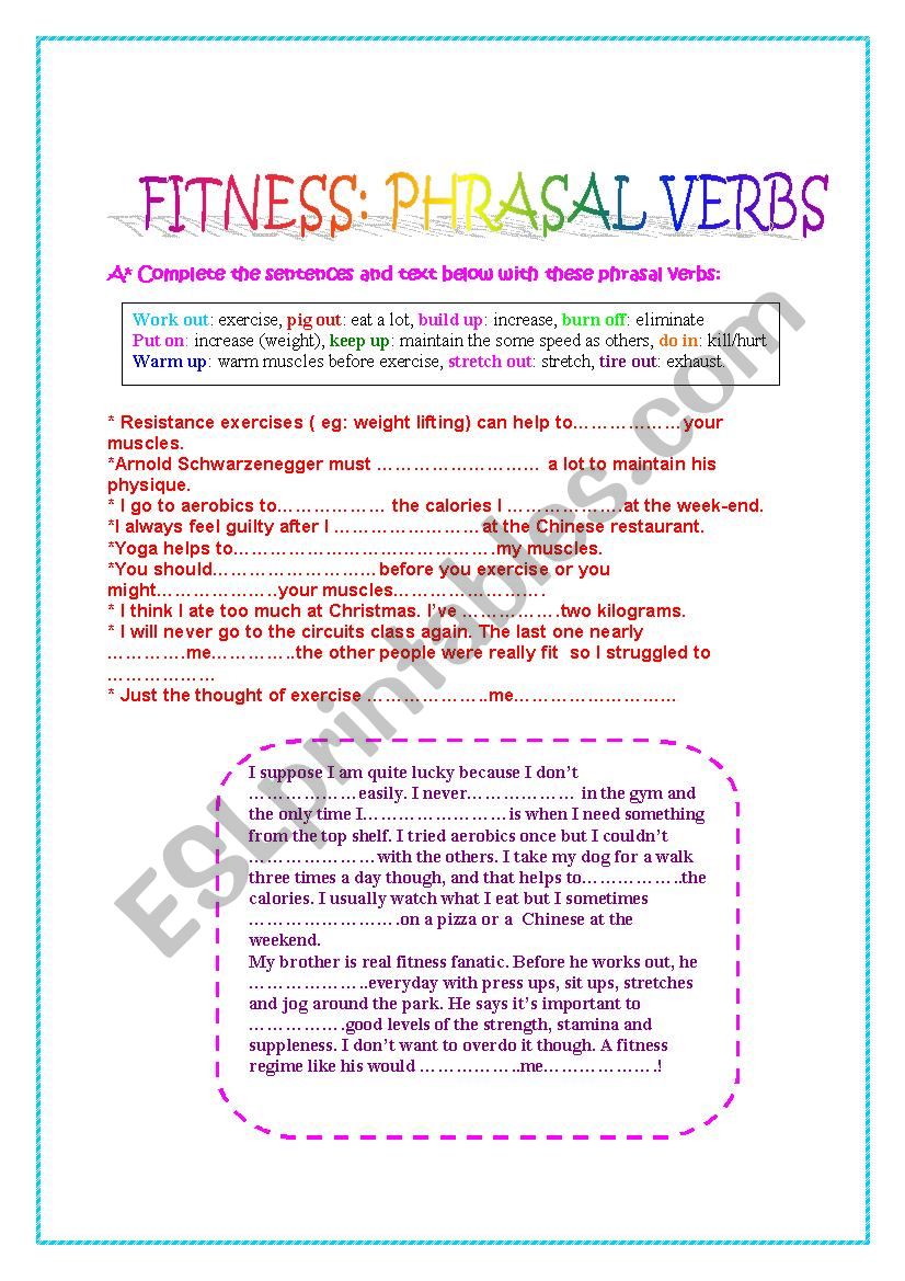 Phrasal Verbs: Fitness. worksheet