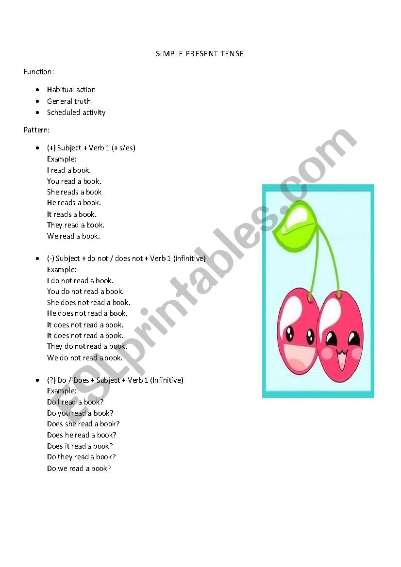 Note on Present Tense worksheet